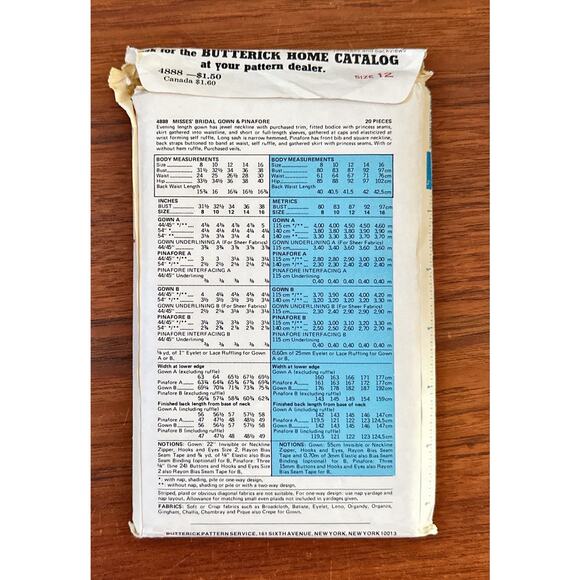 UNCUT 4888 Vintage Butterick SEWING Pattern 1970s Wedding Dress Pinafore 12 OOP - Picture 2 of 2